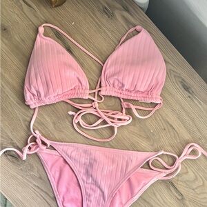 Pink Ribbed Bikini Set